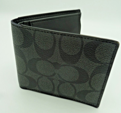 Coach BillFold Leder Geldbörse Geldscheine & Kartenetui Leder schwarz neu Signatur UK