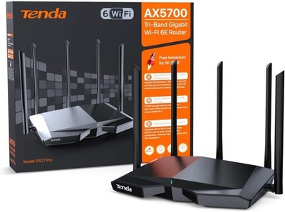 Tenda RX27 Pro WiFi 6E Router AX5700 Tri-Band 6GHz 2402Mbps 5GHz 2402Mbps 2.4GHz