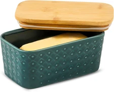 Ceramic Butter Dish with Lid,Large Container Airtight Cover Green