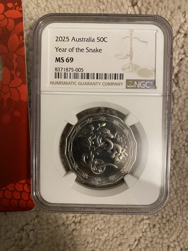 Australia: 2025 50c Lunar Year of the Snake Tetra Decagon NGC MS 69