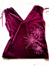 DAMEN SAMT  SHIRT  MIT GLITZERSTRAHLEN - Gr.L  -  BORDEAUXROT