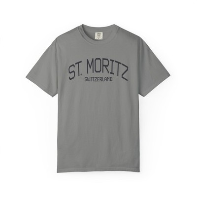St. Moritz Saint Switzerland Ski Snowboard Varsity Vintage Retro Tee T-Shirt