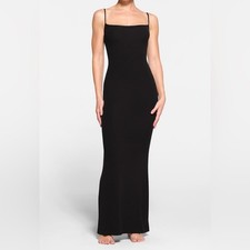 NWT Skims Soft Lounge Long Slipdress Ribbed Maxi Dress in Onyx Black