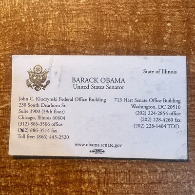 Barack Obama, United States Senator Business Card Authentic