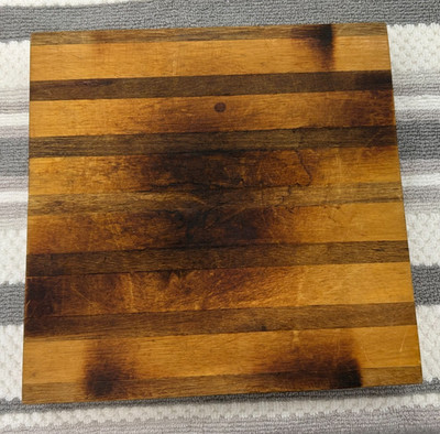Vintage MIXED WOODS CUTTING BOARD Wooden Butcher Block Breadboard 10'' SQ 3 LBS