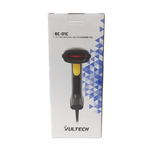 VULTECH BC-01 LETTORE PISTOLA BARCODE SCANNER LASER USB CODICE A BARRE NERO - Foto 2 di 4