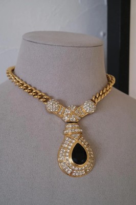 Vintage Nina Ricci Gold Tone Crystal Choker Royal Style Statement Necklace