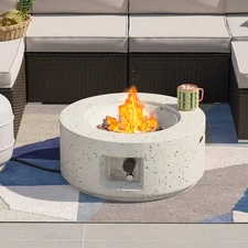 Outdoor 28 Inch Propane Fire Pit Table, 40,000 BTU Spotted White Patio Gas Fire