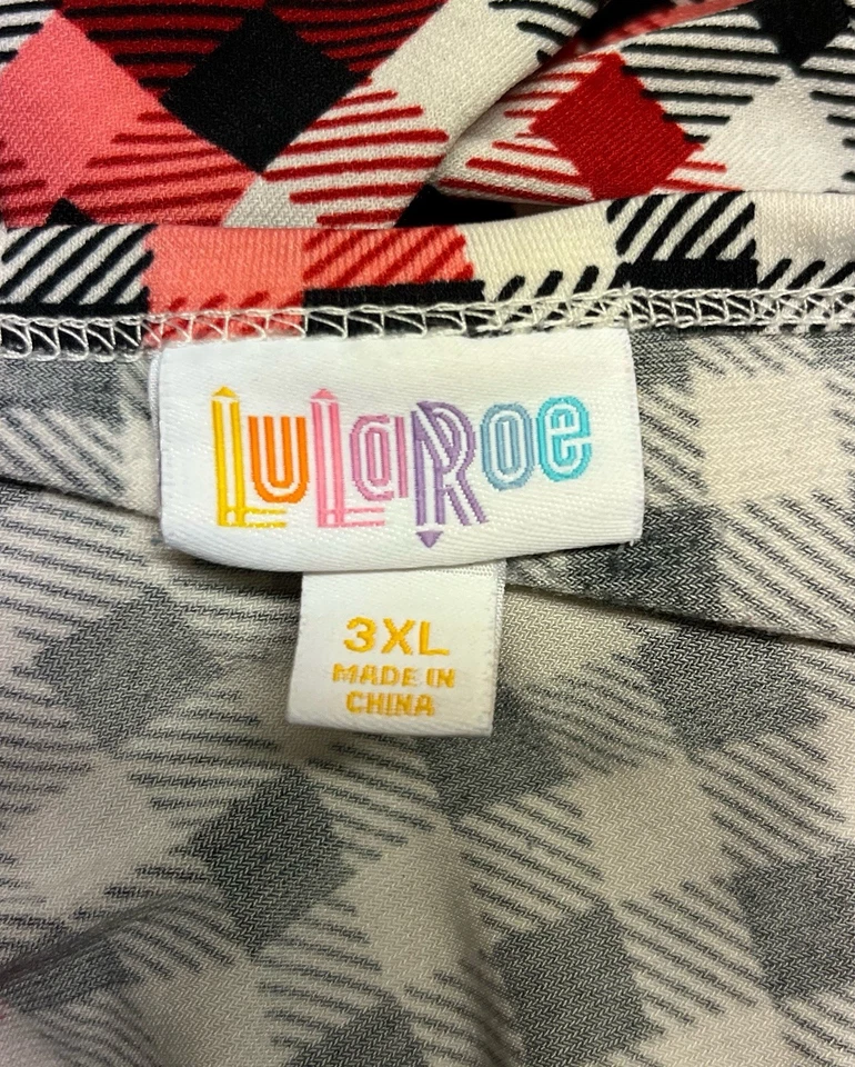 Vestido LulaRoe Nicole Fit & Flare para mujer 3XL rojo rosa negro cuadros guinga a cuadros  Foto 3 de 3