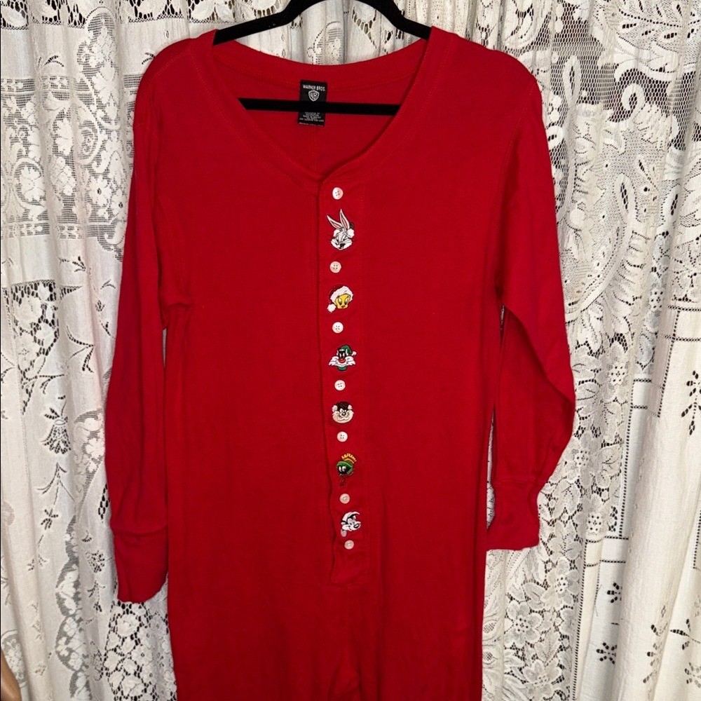 Warner Bros. Red Button-Down one piece pajama - image 1