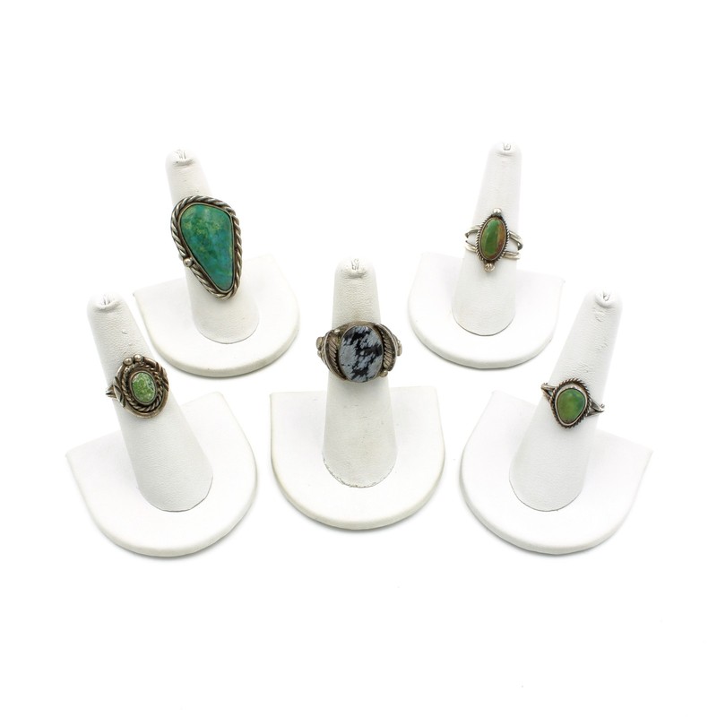 Southwest Sterling Turquoise Obsidian Size 5.75-11.75 Rings Lot of 5 #S5225-1