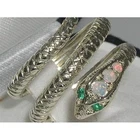 Fabulous Solid Sterling Silver Natural Fiery Opal & Emerald Detailed Snake Ring