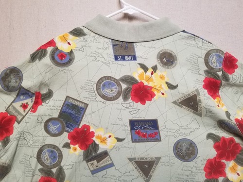 Caribbean Joe Polo Shirt Mens XXL Hawaiian Short Sleeve Floral Pattern green - Picture 12 of 15