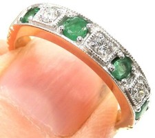 18ct Gold Ring 0.5T Emerald 0.1CT Diamond Eternity 18 Carat Yellow Gold NEW