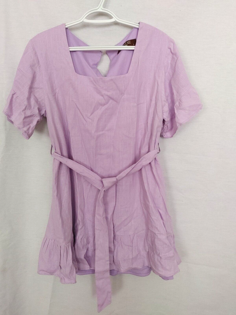 Jondie Linen Blend Dress Square Neck Short Slv Lined Pastel Lavender L  #16977