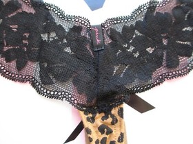 VICTORIA'S SECRET PINK Cotton Thong Panty VS Leopard Black Lace Waist S M NWT