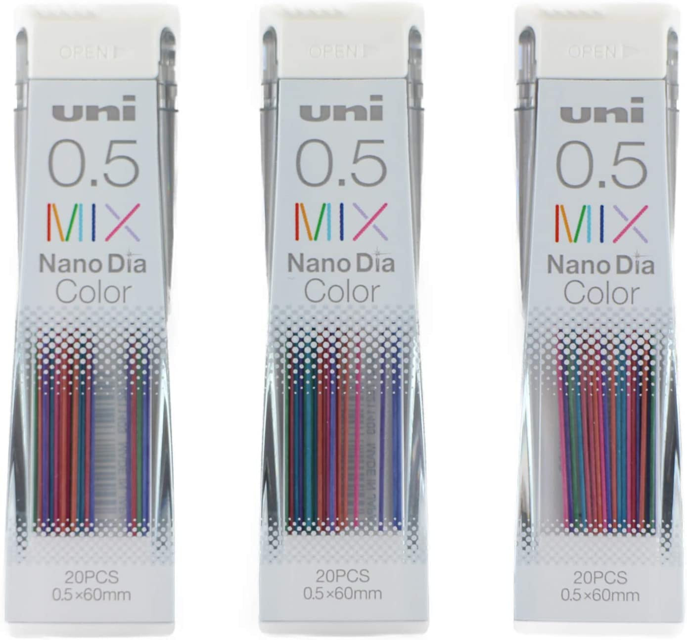 Uni Mechanical Pencil Lead  0.5Mm, Color Mix, 20 Leads X 3 Packs (Total 60 Leads