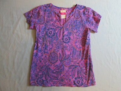 Fresh Produce Ladies Top NWT Tropic Gardens Purple Floral Short Slv Mfg $49 XS