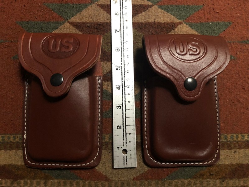Lot of Two Single Stack 45ACP 1911 Tanned Leather Dual Mag Flap Pouch Stamped US