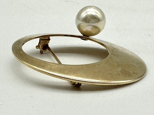 Vintage Sarah Coventry goldfarbene Brosche mit großer Kunstperle - 1,75" Durchmesser - Bild 2 von 4