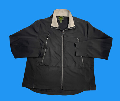 Timberland Mens  XXL Soft Shell Zip Up Jacket Black Fleece Lined Mock neck Read*