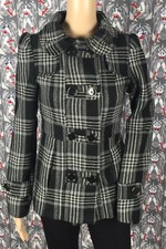 Hydraulic Women's Black Gray White Plaid Double Breasted Peacoat Size Xtra Small