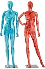 weiblich Schaufensterpuppe abstrakt glänzend Galvanik rot blau Egghead mannequin