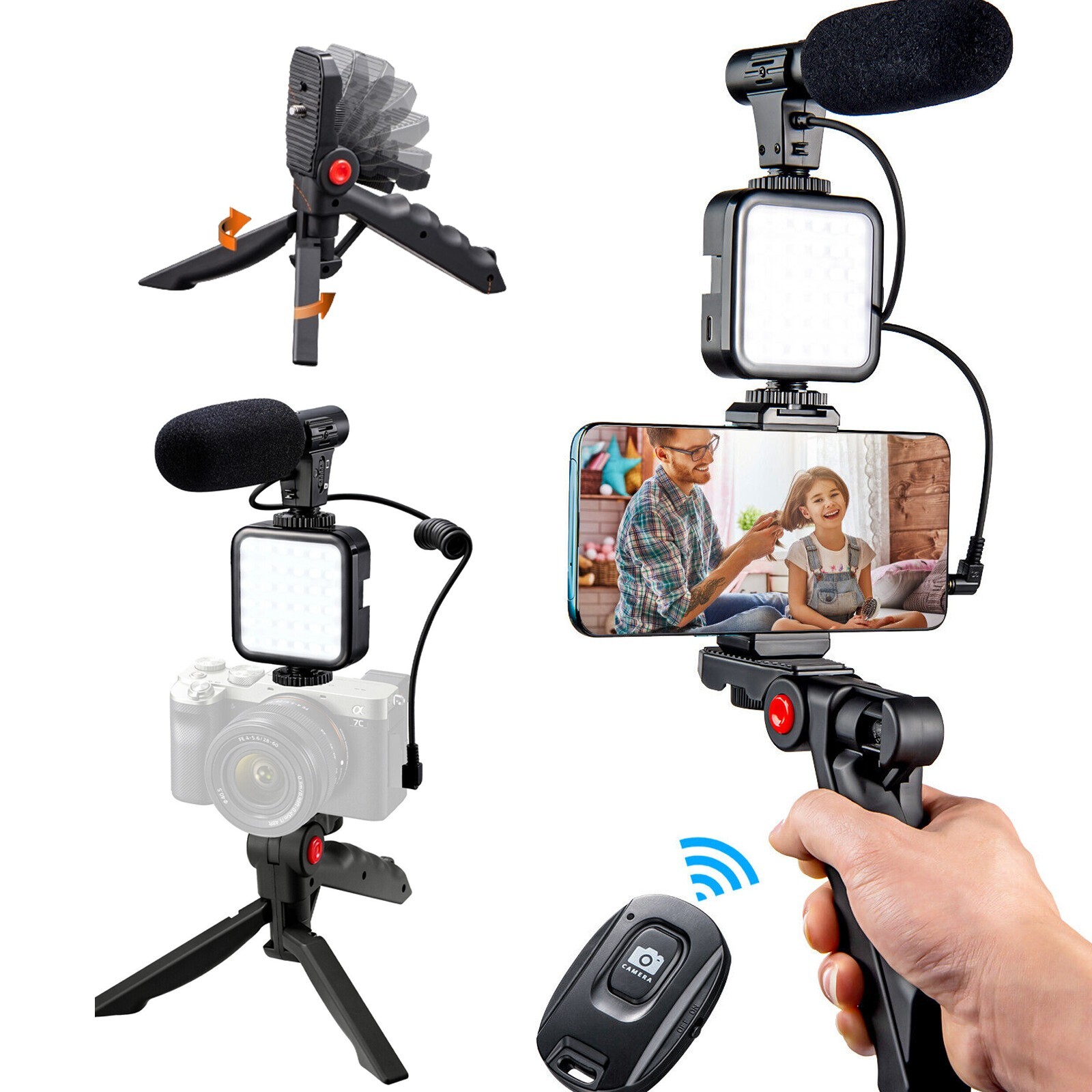 Smartphone Vlogging Kit w/ Fill Light+Microphone+Tripod+Holder for iPhone-image
