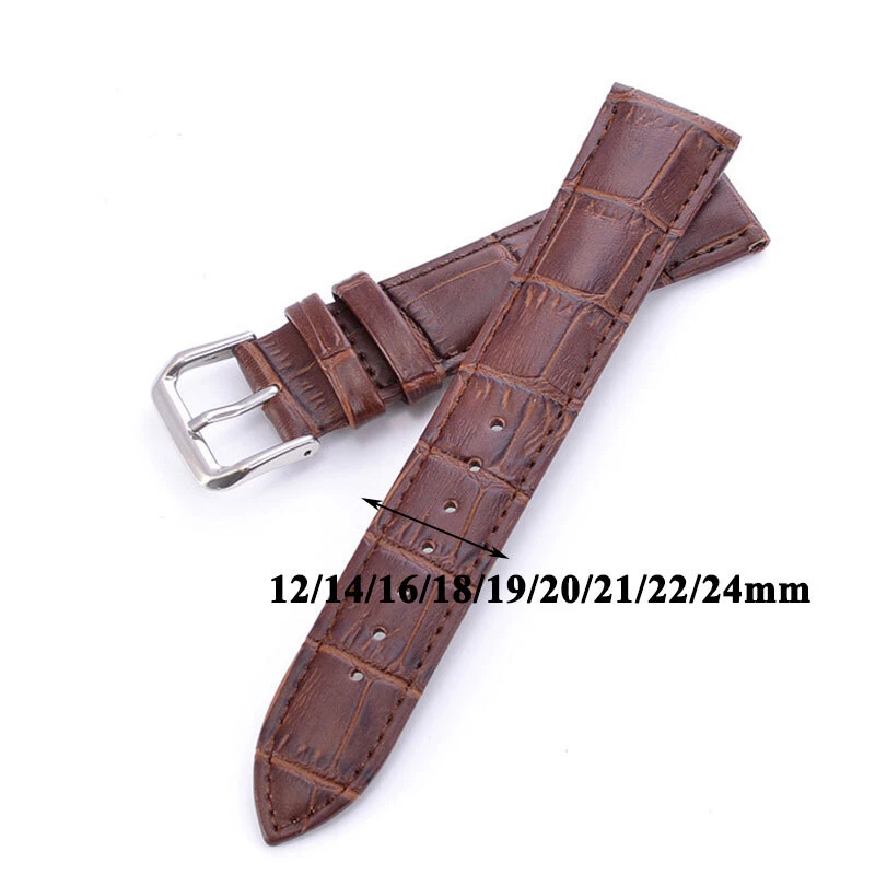 Bracelet De Montre En Cuir 12-24Mm Boucle Universelle En Acier Inoxydable / - Photo 2/4