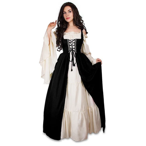 Women Medieval Gothic Maxi Dress 2 Piece Fancy Cosplay Costume Dresses Gown *- - Picture 6 of 26
