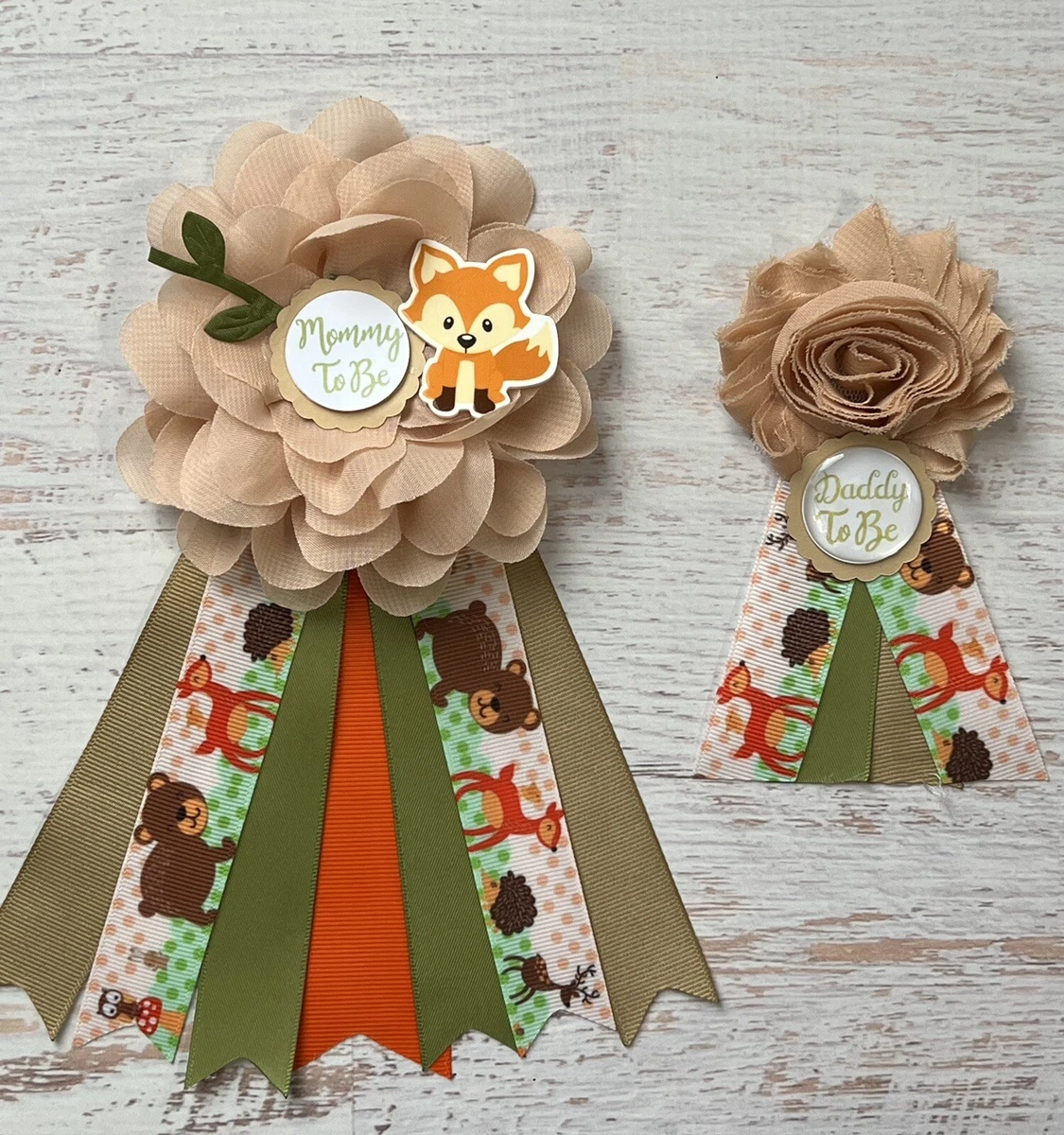 Woodland Baby Shower Corsage Mommy To Be Daddy To Be Corsage Set