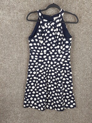 Ann Taylor Loft Sleeveless Polka Dot Dress Womens Blue White High Neck  A-Line