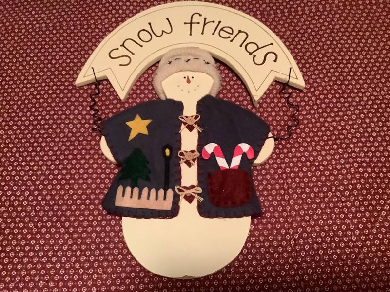 Snowman Snow Friends Wooden Hanging Plaque 17 x 13"