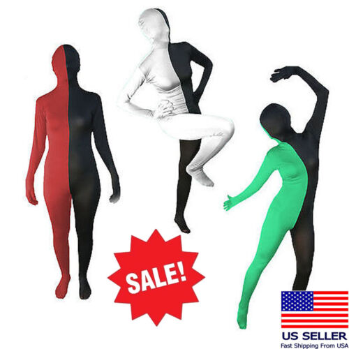 Two Tone Spandex Solid Zentai Party Sport Full Body Suit Costume Halloween - Picture 1 of 7