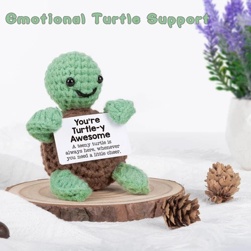 Mini Funny Positive Turtle Gift Handmade Crochet Animals Cute Emotional Support - Picture 1 of 6