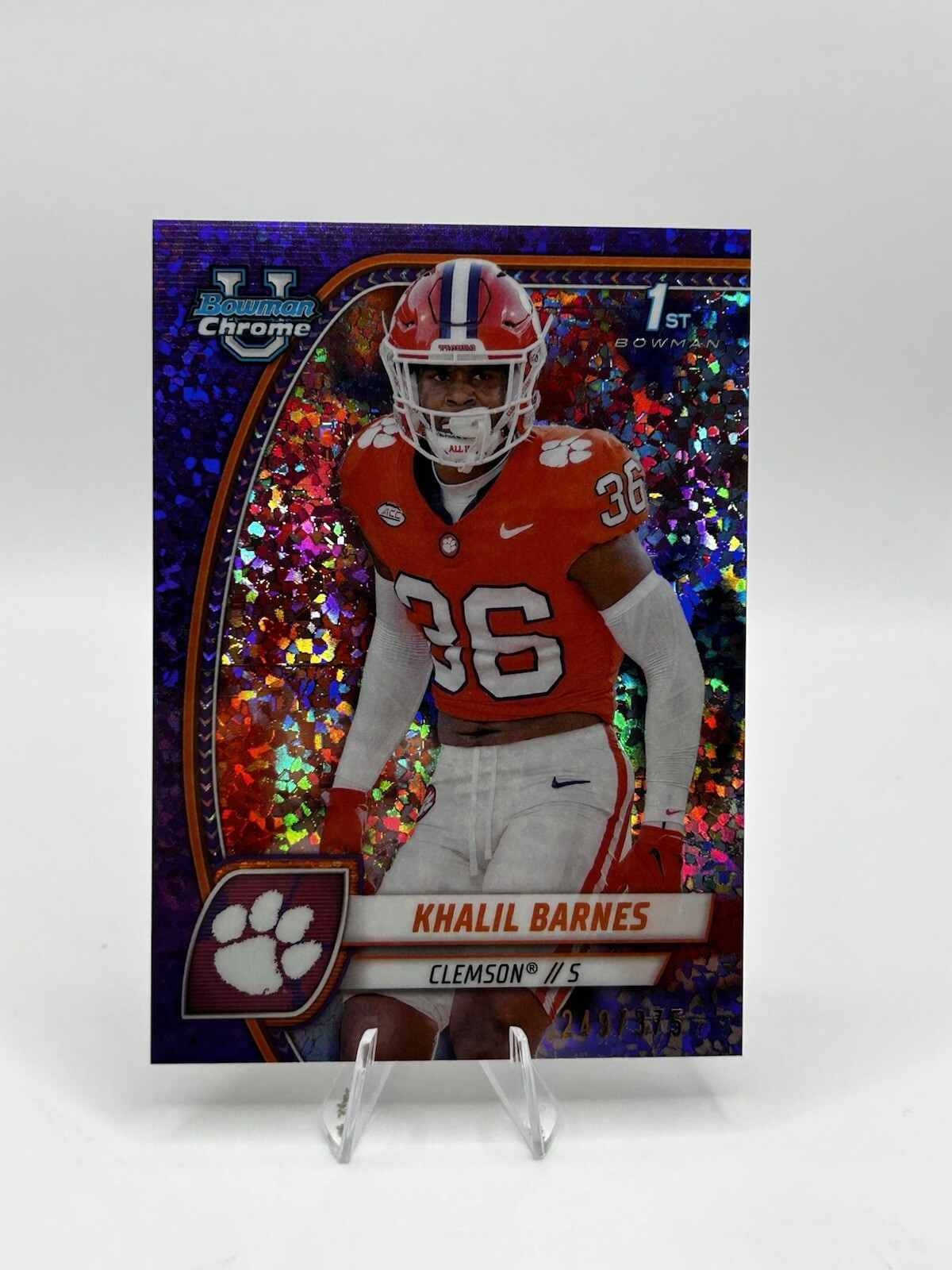 KHALIL BARNES 20224 BOWMAN CHROME 1ST PURPLE MINI DIAMOND REFRACTOR /375 Clemson