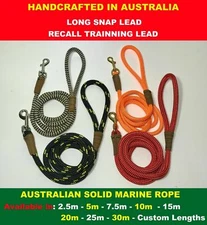 Australian Made RECALL Long Training Dog CLIP Lead Solid Maine Rope Heavy Duty