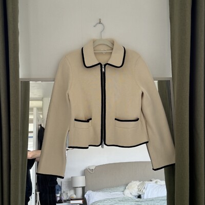 Womens Arket Cream Black Zip Cardigan Contrast Lined Jacket Size UK XS