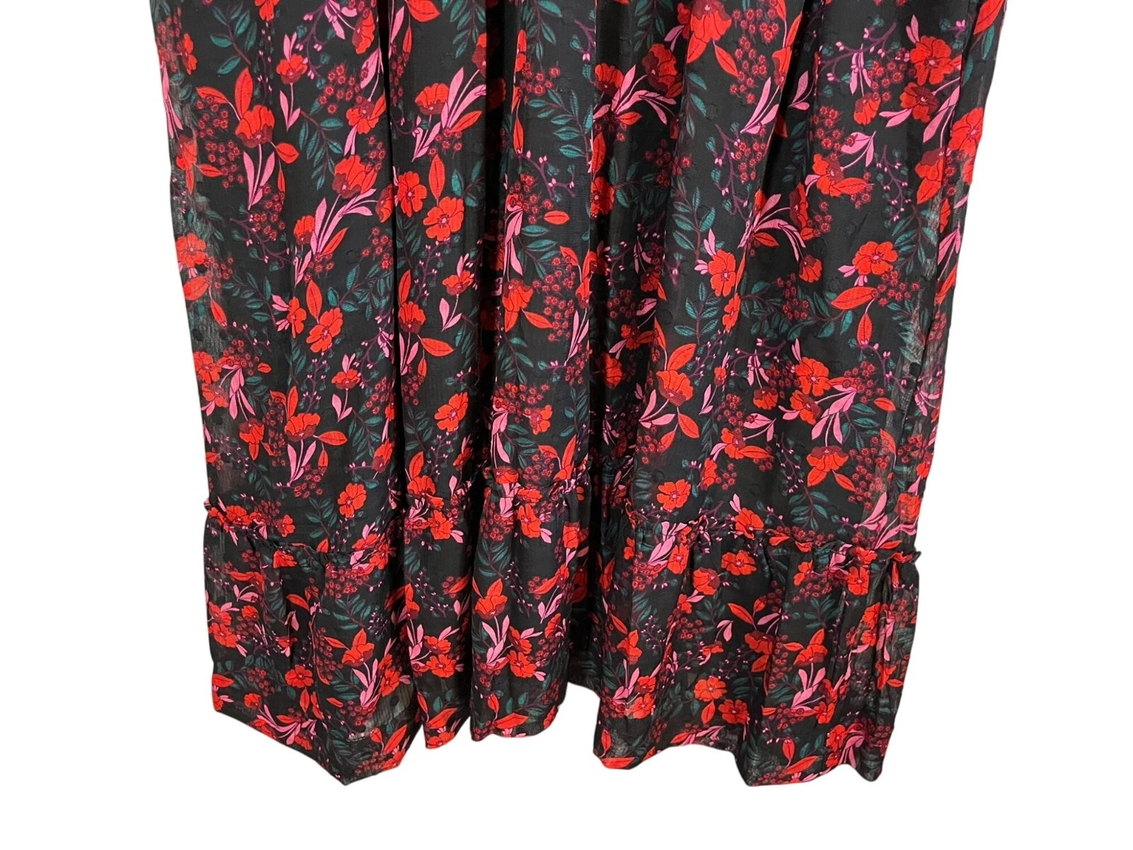 VETEMENTS Abito Draper James 2X Rosso Floreale Midi Clip Dot Manica a sbuffo Femminile Boho Western