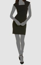 $495 Alice + Olivia Women's Black Kiro Pleated Shoulder Sheath Dress Size 8