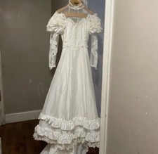 ALFRED ANGELO Vintage 80's ILGWU Ivory Wedding Dress Prarie Victorian Style Sz 8