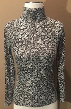 J.Crew XS Black & White Floral Cottagecore Turtleneck T Shirt Top W Long Sleeves