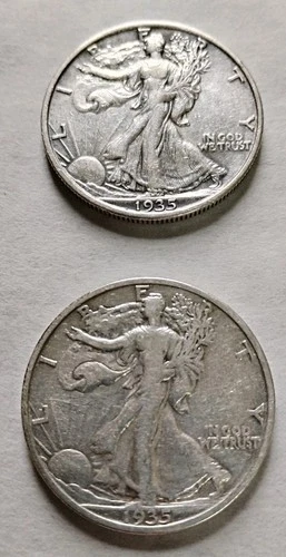 Lot of 2 1935 1935 S Walking Liberty Half Dollars-90% Silver Fine+ #L1