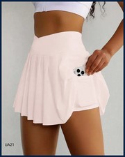 Women 2 in 1 Skort Flowing Athletic Shorts Yoga Tennis Running Gym Skirt