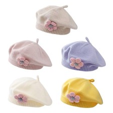 Flower Decor Baby Beret Hat Winter Warm Knitted Beanies Caps for Infant Girls