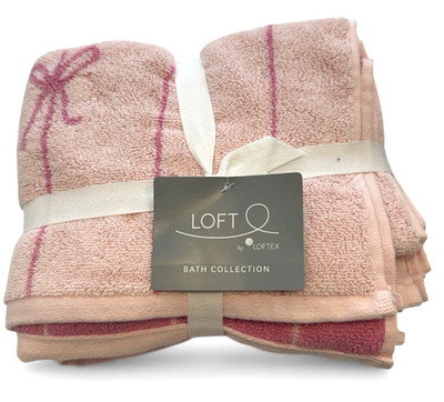 Loft by Loftex Hand Towels Set Of 2 Pink on Pink Bows 16 x 28 Reversible