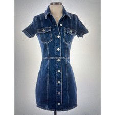 Reformation Kent Denim Mini Dress Rockaway Blue Organic Cotton Casual Size 0