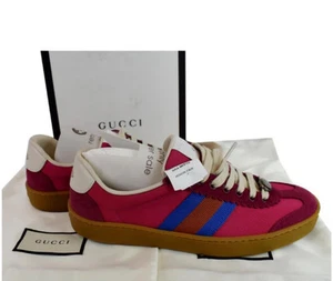 Baskets Gucci Web GG en cuir chaussures blanches rayures basses daim lacets pointure 37/7