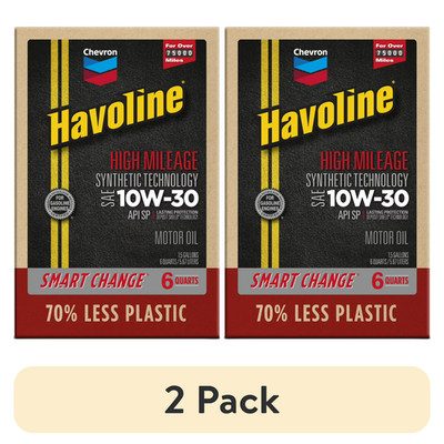 2 pack Chevron Havoline High Mileage Synthetic Technology Motor Oil 10W-30, 6 Qt