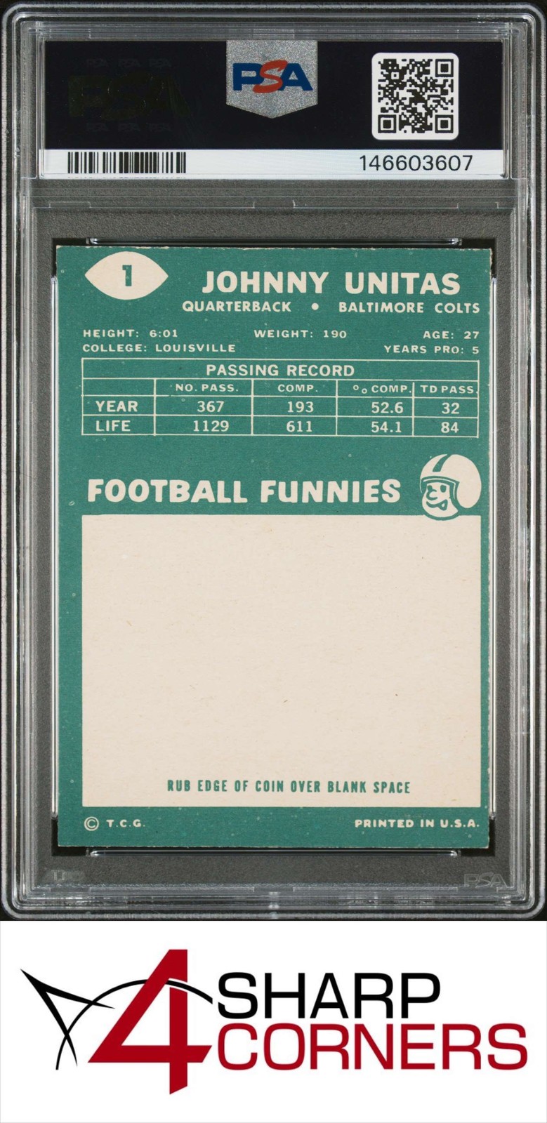 1960 TOPPS #1 JOHN JOHNNY UNITAS COLTS HOF PSA 4 view 2